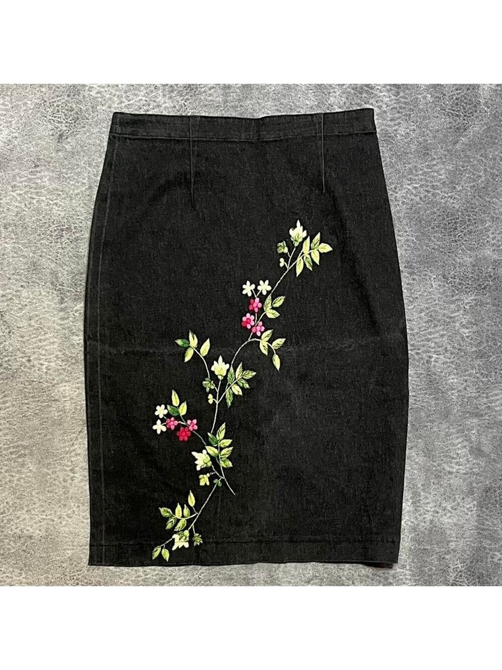 Jon denim embroidered midi skirt